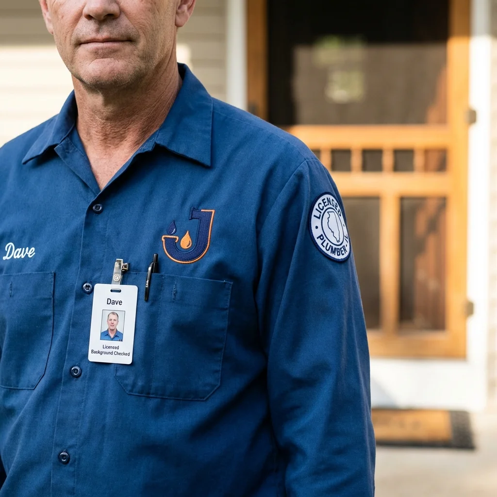 Licensed plumber showing ID badge in Slinger, WI