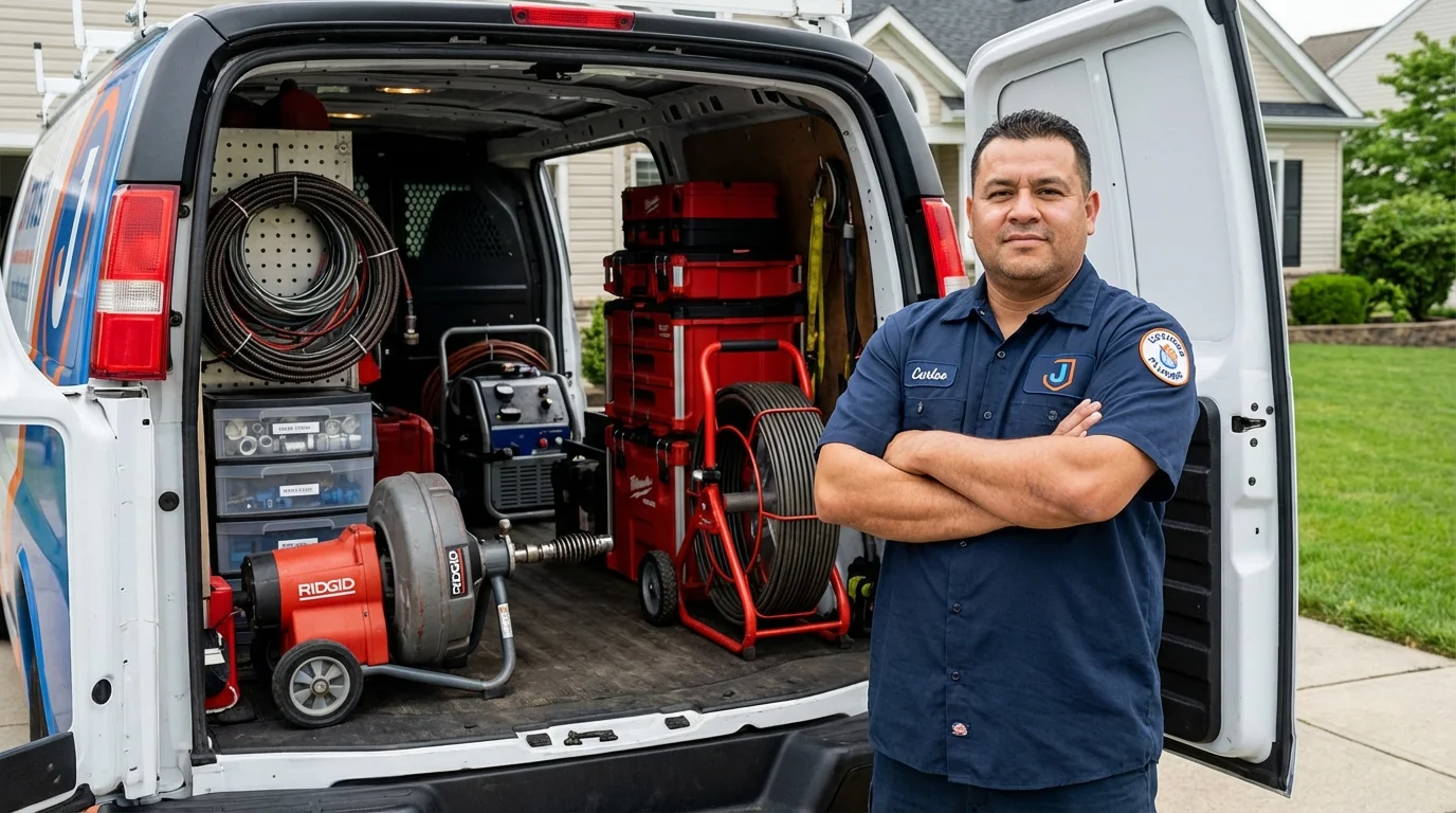Professional drain cleaning equipment and Johns Plumbing LLC plumber in Slinger
