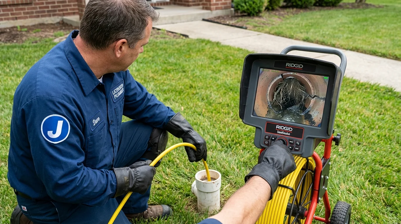 Sewer camera inspection being performed by Johns Plumbing LLC in Slinger