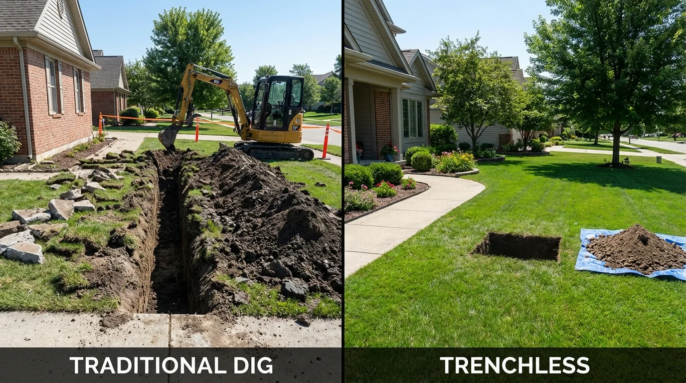 Trenchless sewer repair with minimal yard damage versus traditional excavation in Slinger, WI
